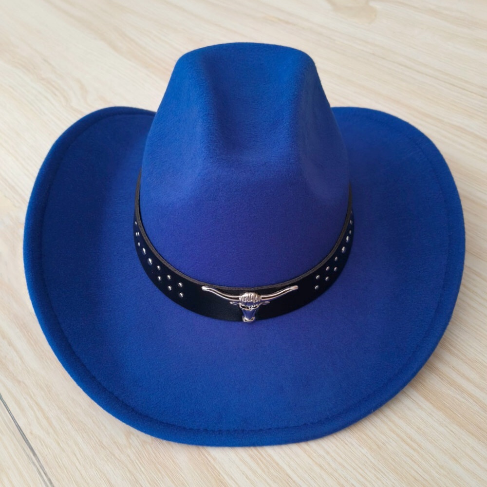 Blue Steer Head Pointed Western Fedora Hat